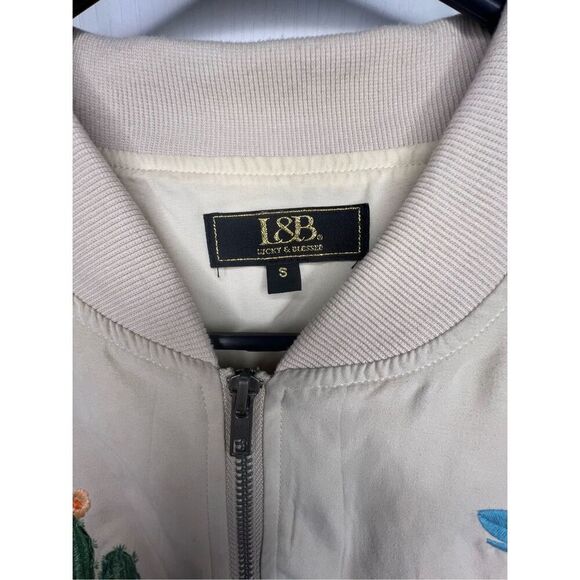 L&B Lucky And Blesses Zip Up Cactus Embroidered Bomber Jacket - Picture 2 of 6